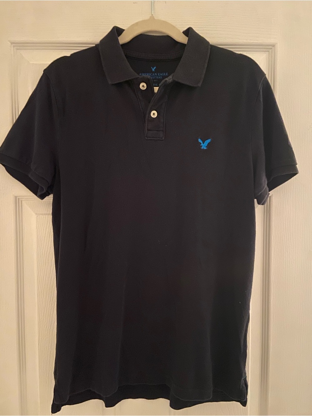 American Eagle Outfitters Men’s Black Polo with Blue Logo